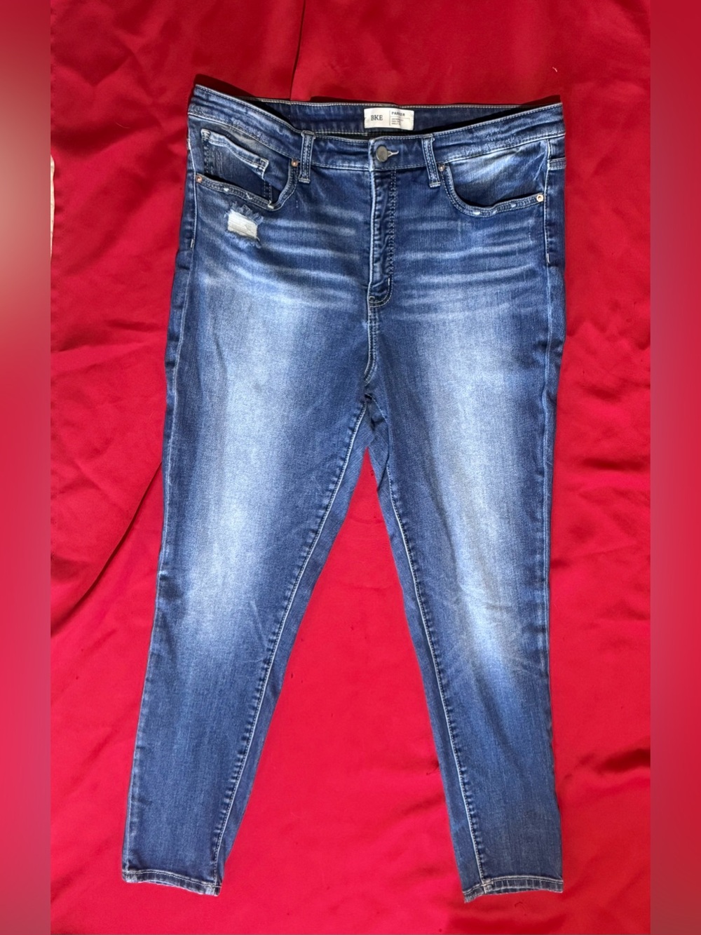 Women’s BKE Parker Distressed High Rise Tall Skinny Jeans- Medium Wash, 33 Tall